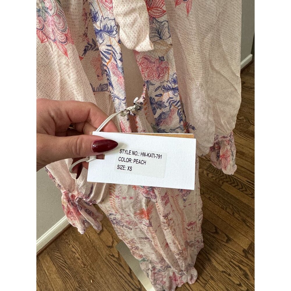 NWT Hemant & Nandita Revolve Kati Kaftan Maxi Dress Peach Floral Size XS No Slip - Picture 3 of 4